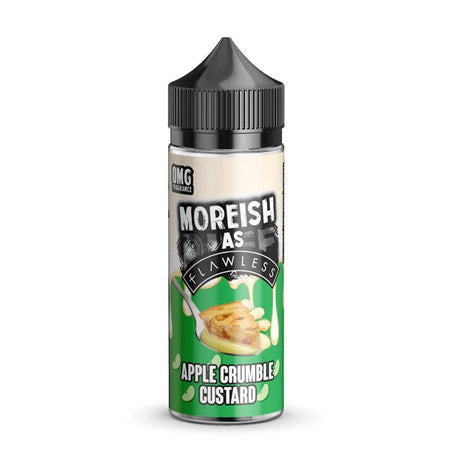 Moreish as Flawless E-Liquid apple crumble custard 100ml e-liquid bottle on a white background - uk vape sales