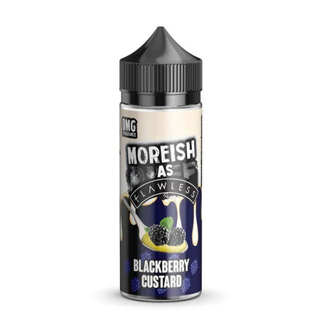 Moreish as Flawless E-Liquid blackberry custard 100ml e-liquid bottle on a white background - uk vape sales