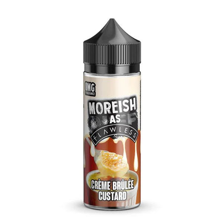 Moreish as Flawless E-Liquid creme brulee custard 100ml e-liquid bottle on a white background - uk vape sales