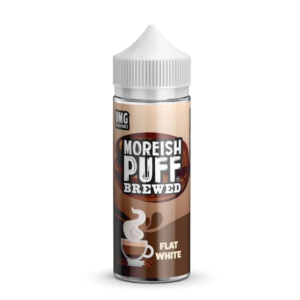 Moreish Puff Brewed E-Liquid flat white 100ml shortfill bottle on a white background - uk vape sales
