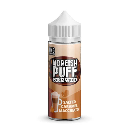 Moreish Puff Brewed E-Liquid salted caramel macchiato 100ml shortfill bottle on a white background - uk vape sales