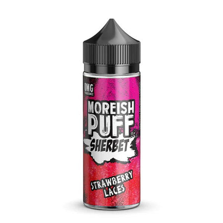 Moreish Puff Sherbets E-Liquid strawberry laces sherbet 100ml shortfill on a white background - uk vape sales