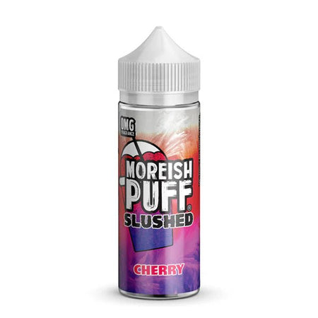 Moreish Puff Slushed E-Liquid cherry 100ml e-liquid bottle on a white background - uk vape sales