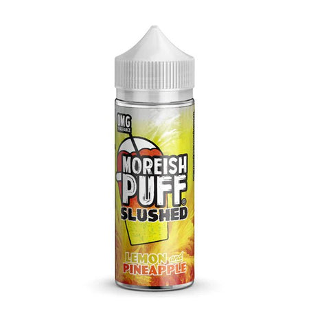 Moreish Puff Slushed E-Liquid lemon and pineapple 100ml e-liquid bottle on a white background - uk vape sales