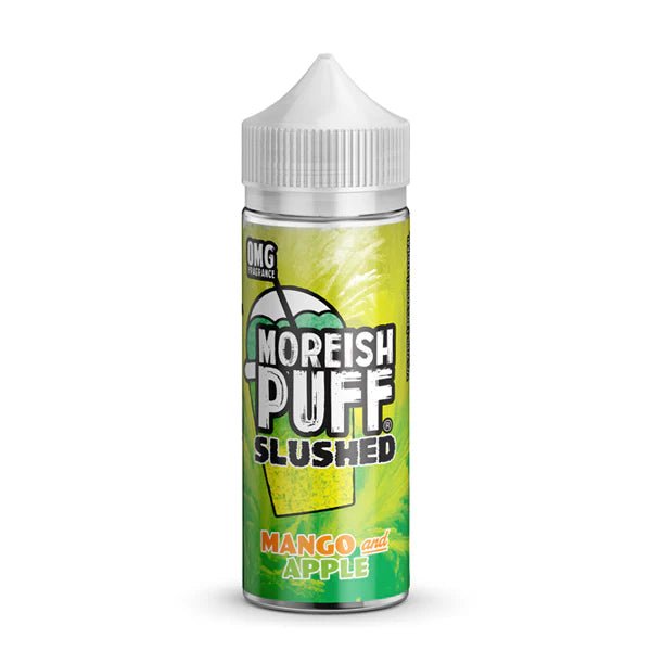 Moreish Puff Slushed E-Liquid mango and apple 100ml e-liquid bottle on a white background - uk vape sales