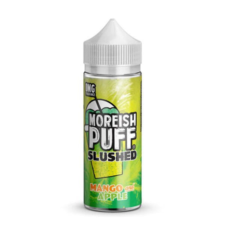 Moreish Puff Slushed E-Liquid mango and apple 100ml e-liquid bottle on a white background - uk vape sales