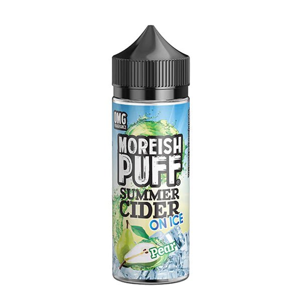 Moreish Puff Summer Cider On Ice E-Liquid pear 100ml shortfill on a white background - UK vape sales