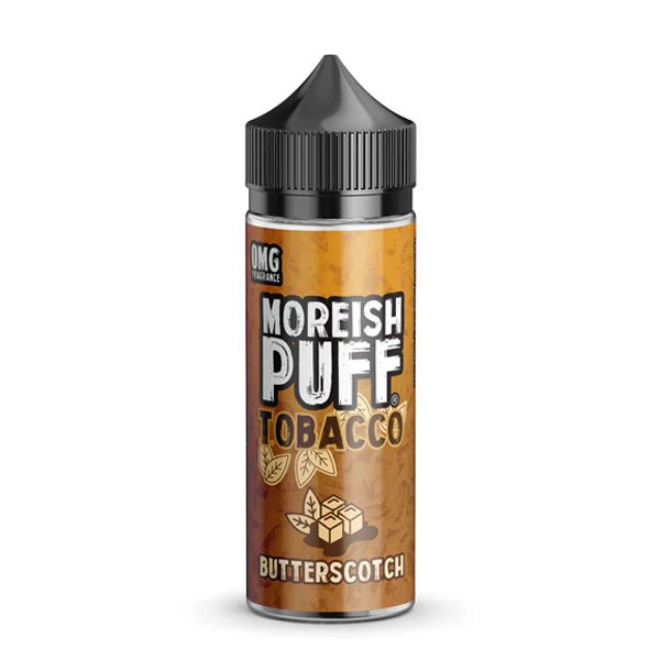 Moreish Puff Tobacco E-Liquid butterscotch 100ml e-liquid bottle on a white background - uk vape sales