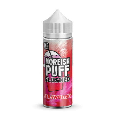 Moreish Puff Slushed E-Liquid strawberry 100ml e-liquid bottle on a white background - uk vape sales