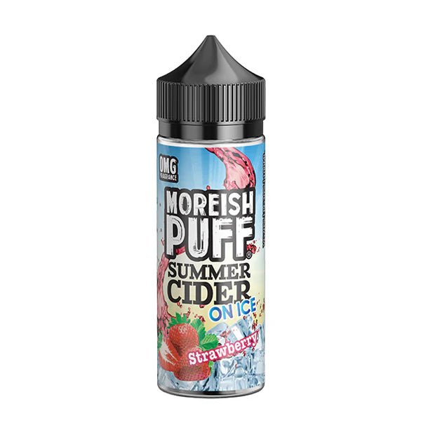 Moreish Puff Summer Cider On Ice E-Liquid strawberry 100ml shortfill on a white background - UK vape sales
