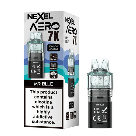 Nexel Aero 7K refill pods mr blue with packaging on a white background - uk vape sales