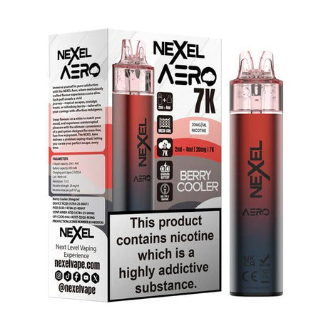 Nexel Aero 7K vape kit berry cooler device and packaging on a white background - uk vape sales