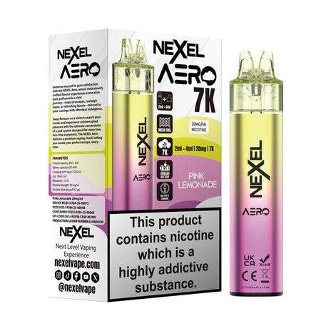 Nexel Aero 7K vape kit pink lemonade device and packaging on a white background - uk vape sales