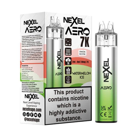 Nexel Aero 7K vape kit watermelon ice device and packaging on a white background - uk vape sales