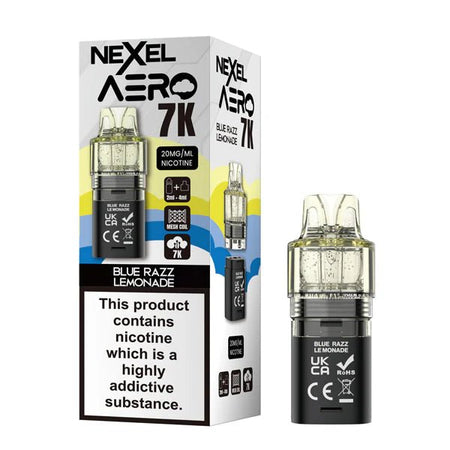 Nexel Aero 7K refill pods blue razz lemonade with packaging on a white background - uk vape sales