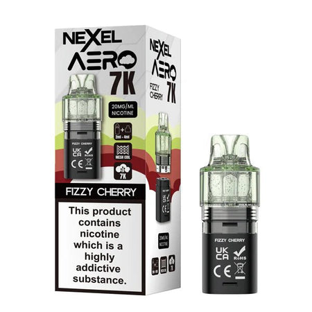 Nexel Aero 7K refill pods fizzy cherry with packaging on a white background - uk vape sales