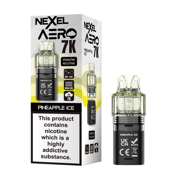 Nexel Aero 7K refill pods pineapple ice with packaging on a white background - uk vape sales