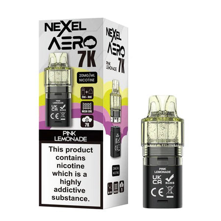 Nexel Aero 7K refill pods pink lemonade with packaging on a white background - uk vape sales
