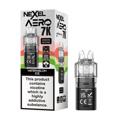 Nexel Aero 7K refill pods watermelon ice with packaging on a white background - uk vape sales