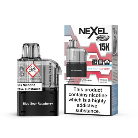 Nexel Thunder 15K Refill Pods blue sour raspberry with packaging on a white background - uk vape sales