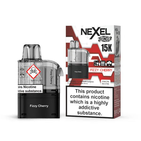 Nexel Thunder 15K Refill Pods fizzy cherry with packaging on a white background - uk vape sales