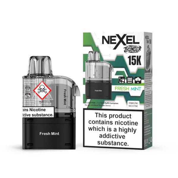 Nexel Thunder 15K Refill Pods fresh mint with packaging on a white background - uk vape sales