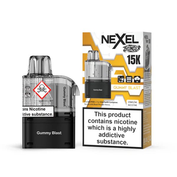 Nexel Thunder 15K Refill Pods gummy blast with packaging on a white background - uk vape sales