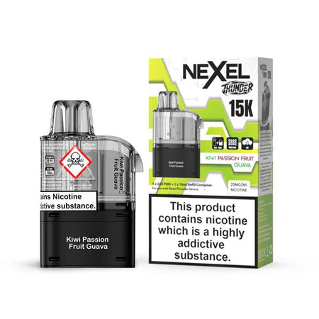 Nexel Thunder 15K Refill Pods kiwi passion fruit guava with packaging on a white background - uk vape sales
