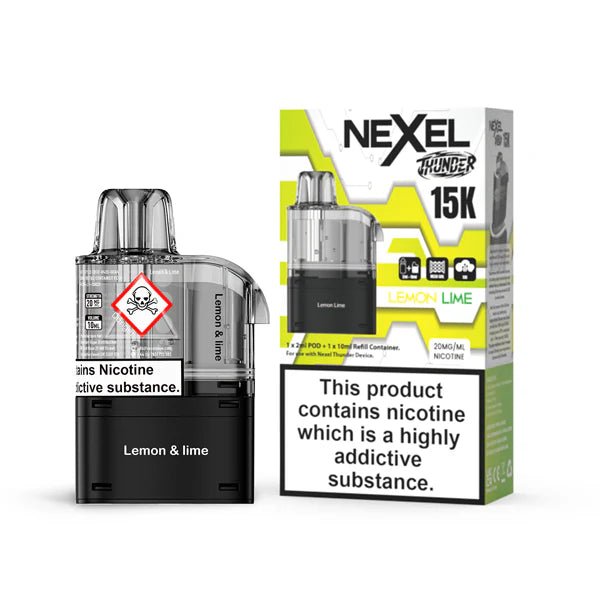 Nexel Thunder 15K Refill Pods lemon lime with packaging on a white background - uk vape sales