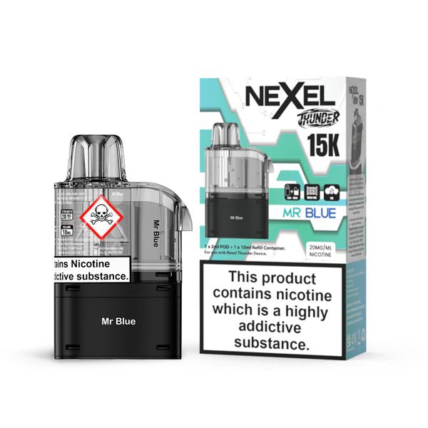 Nexel Thunder 15K Refill Pods mr blue with packaging on a white background - uk vape sales