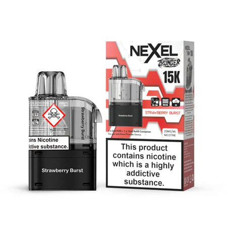 Nexel Thunder 15K Refill Pods strawberry burst with packaging on a white background - uk vape sales