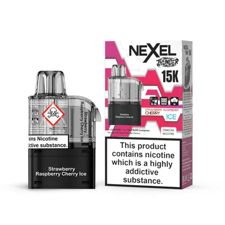Nexel Thunder 15K Refill Pods strawberry raspberry cherry ice with packaging on a white background - uk vape sales