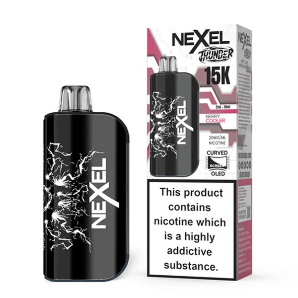 Nexel Thunder 15K vape kit berry cooler device and packaging on a white background - uk vape sales