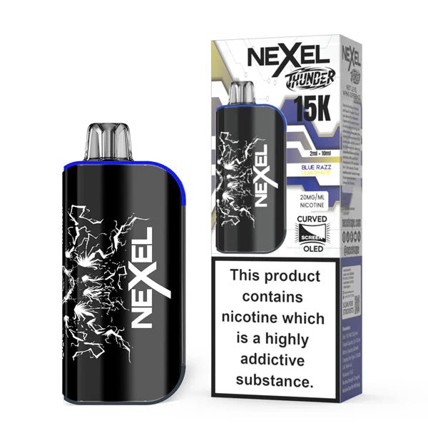 Nexel Thunder 15K vape kit blue razz lemonade device and packaging on a white background - uk vape sales