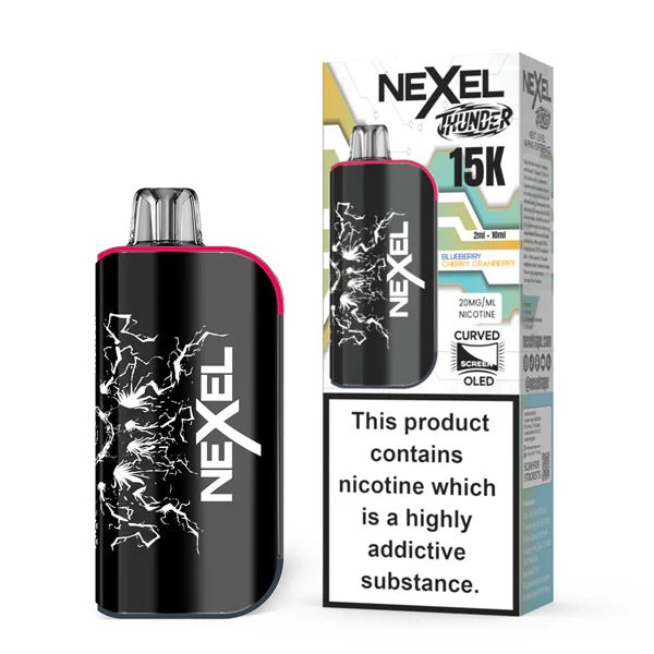 Nexel Thunder 15K vape kit blueberry cherry cranberry device and packaging on a white background - uk vape sales