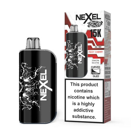 Nexel Thunder 15K vape kit fizzy cherry device and packaging on a white background - uk vape sales