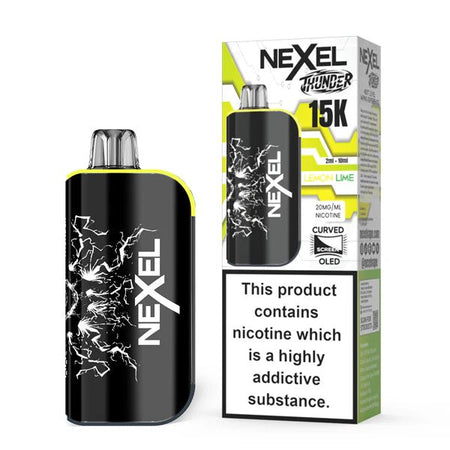 Nexel Thunder 15K vape kit lemon lime device and packaging on a white background - uk vape sales