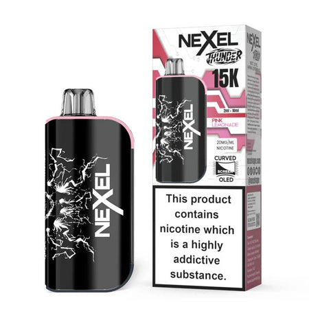 Nexel Thunder 15K vape kit pink lemonade device and packaging on a white background - uk vape sales