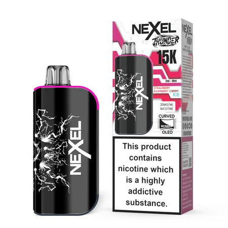 Nexel Thunder 15K vape kit strawberry raspberry cherry ice device and packaging on a white background - uk vape sales