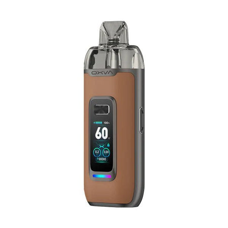 OXVA Vprime Vape Kit brown leather pod kit on white background - UK Vape Sales