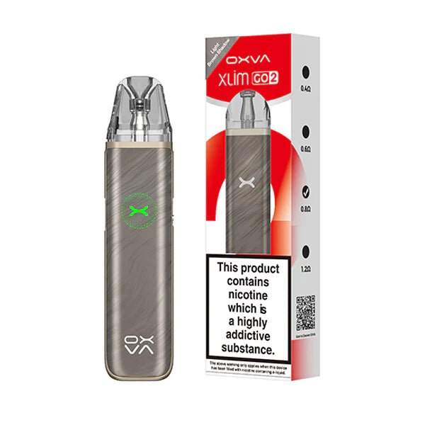 OXVA Xlim Go 2 Vape Kit light brown shadow pod kit with packaging on white background - UK Vape Sales