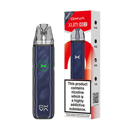OXVA Xlim Go 2 Vape Kit metal blue pod kit with packaging on white background - UK Vape Sales
