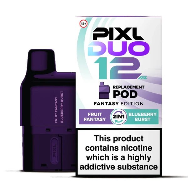 PIXL Duo 12 Refill Pods fantasy edition with packaging on a white background - uk vape sales