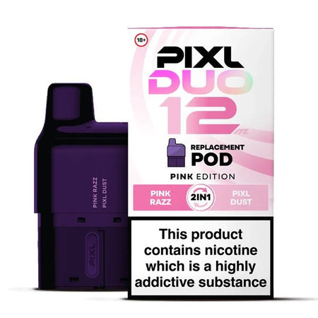 PIXL Duo 12 Refill Pods pink edition with packaging on a white background - uk vape sales