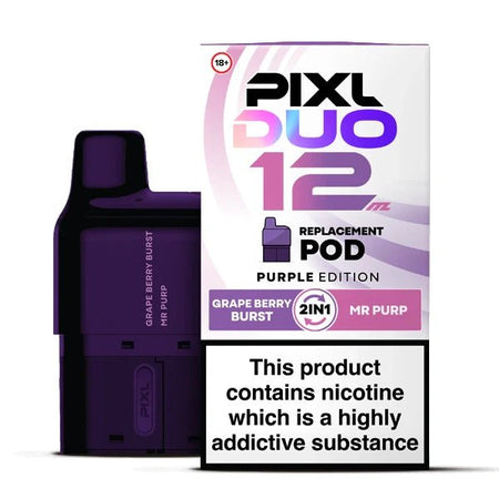 PIXL Duo 12 Refill Pods purple edition with packaging on a white background - uk vape sales