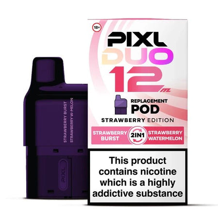 PIXL Duo 12 Refill Pods strawberry edition with packaging on a white background - uk vape sales