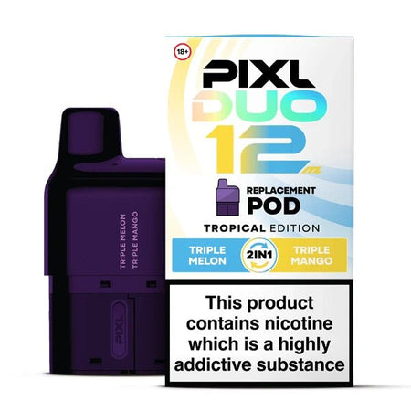 PIXL Duo 12 Refill Pods tropical edition with packaging on a white background - uk vape sales