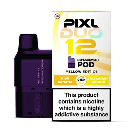 PIXL Duo 12 Refill Pods yellow edition with packaging on a white background - uk vape sales