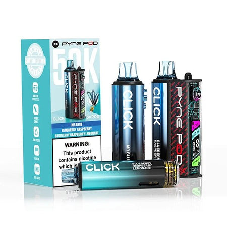 Pyne Pod Click 50K Vape Kit blue edition with packaging on a white background - uk vape sales