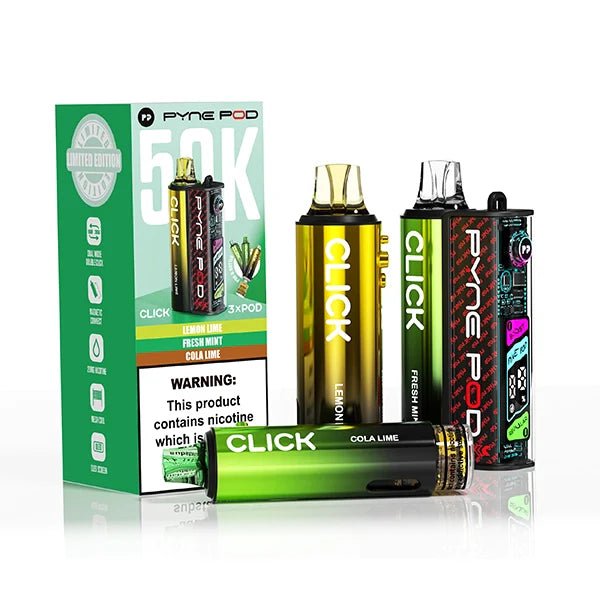 Pyne Pod Click 50K Vape Kit green edition with packaging on a white background - uk vape sales